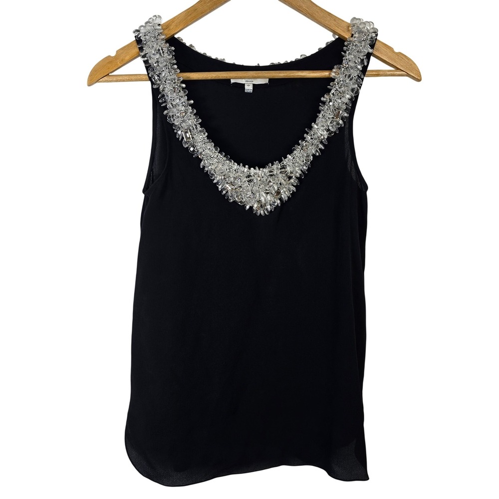 Adam Lippes Black‎ Sleeveless Beaded V Neck Silk Top Women Size 0